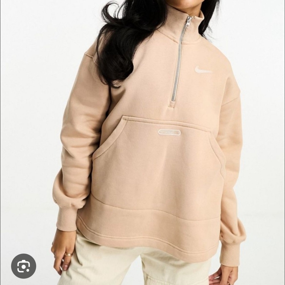Nike Swoosh Quarter Zip Fleece Sweatshirt Tan Khaki Oversized womens Large